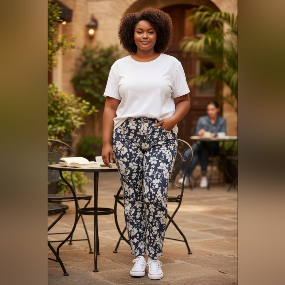 🌼 Seven7 Stretch Navy & White Floral Straight Leg Skinny Jeans 🌼